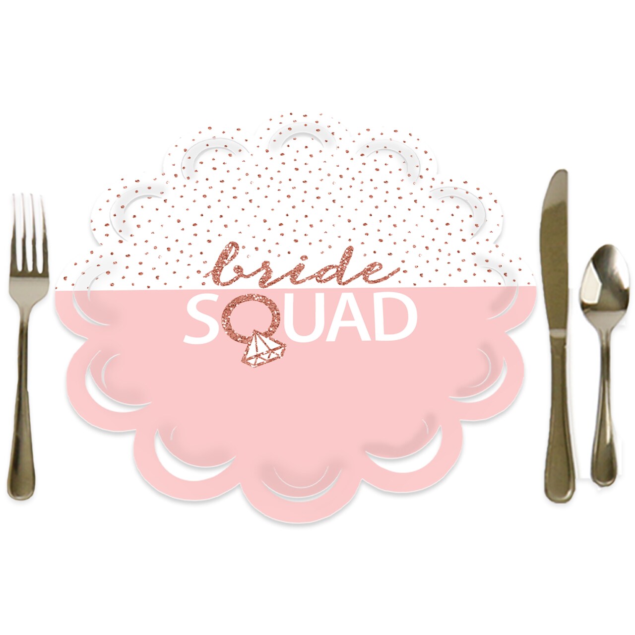 Big Dot of Happiness Bride Squad - Rose Gold Bridal Shower or Bachelorette Party Round Table Decorations - Paper Chargers - Place Setting For 12